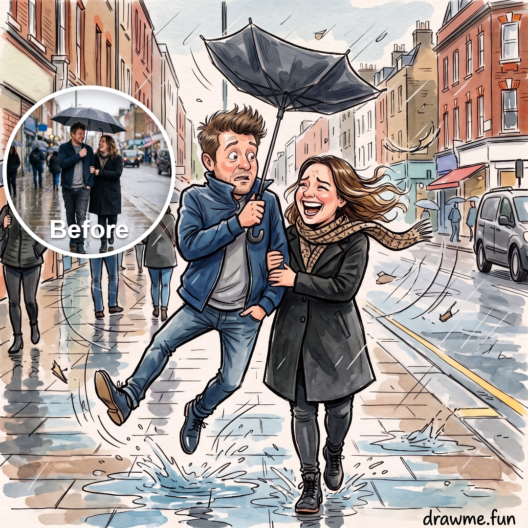 Rainy street caricature