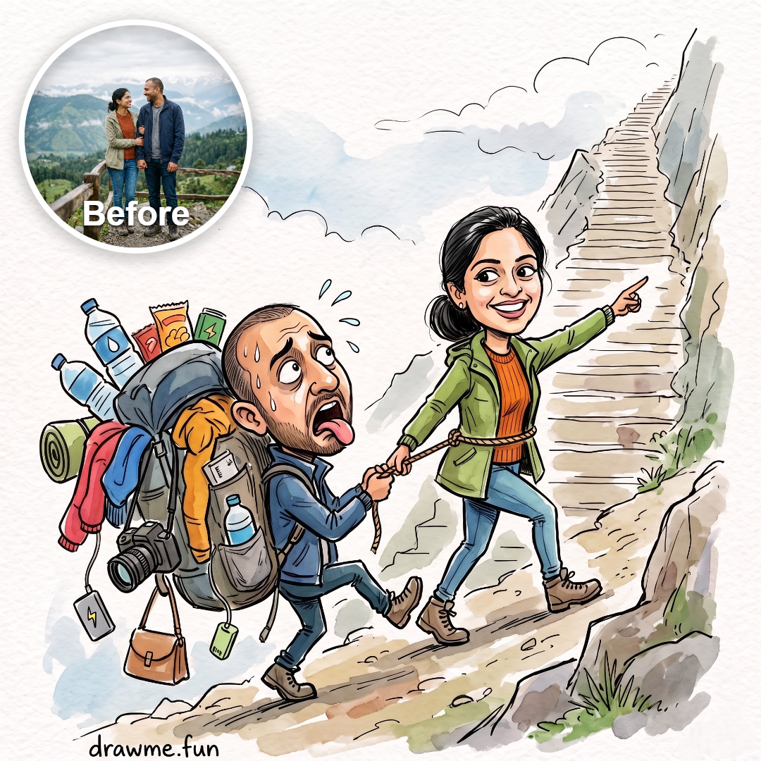 Mountain trek caricature